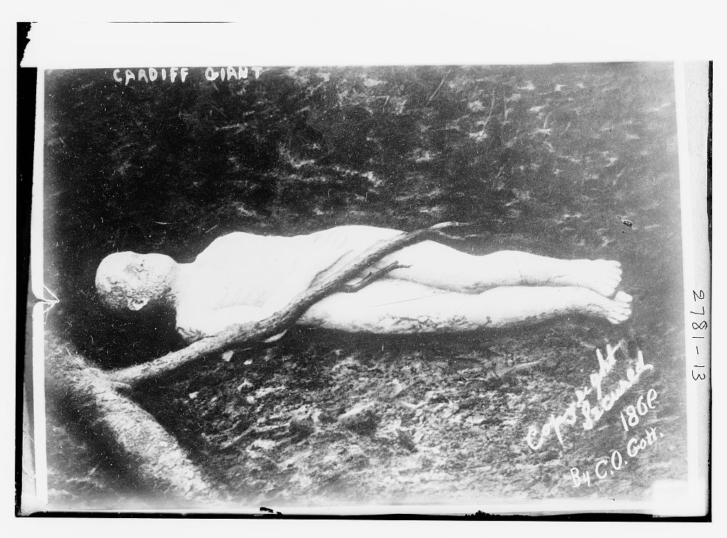 The Cardiff Giant stone figure on display
